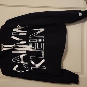 Calvin Klein Black Cropped Hoodie with White Lettering